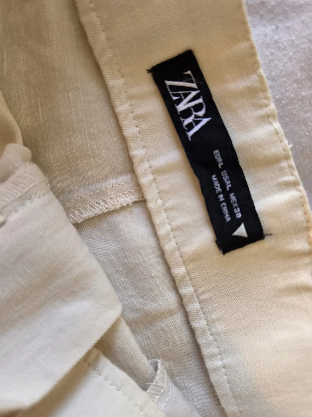 Zara High Waist Wide Leg Linen Blend Pants Ecru Cream Size L